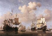 VELDE, Willem van de, the Younger Calm: Dutch Ships Coming to Anchor  wt oil painting